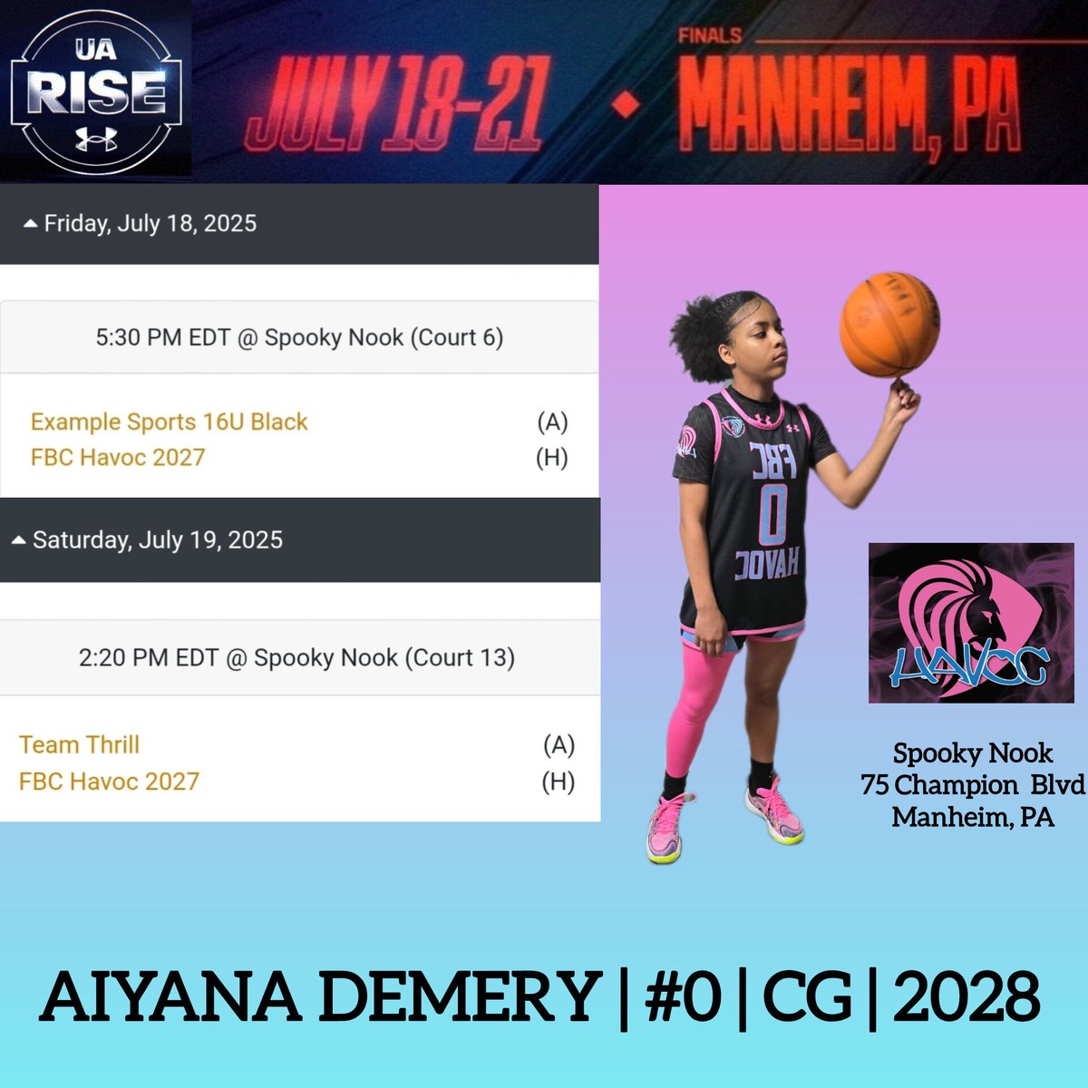 Come check us out in the UA Rise Finals! Our Sunday &amp; Monday schedule is TBD. I will post it when we receive it.