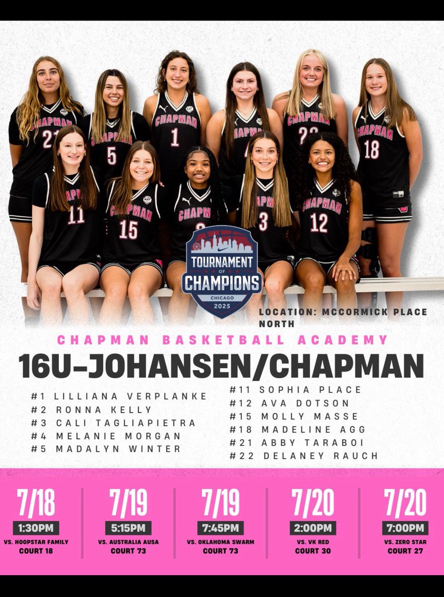 Chance to catch <a href="/MelanieMorgan04/">Melanie Morgan</a> and <a href="/Chapman_GBB/">Chapman Girls Basketball</a> 16u Johansen/Chapman this weekend in Chicago. Talented group and a really wide-spread list of opponents on the schedule. Good luck ladies!