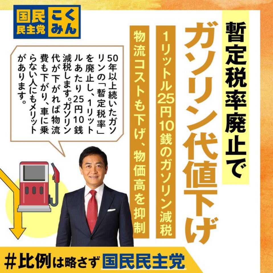 tamakiyuichiro's tweet photo. 結局、石破政権が、昨年12月11日に自民党、公明党、国民民主党の3党幹事長間で結んだ合意が守っていれば、国民生活はこんなに苦しいものにはなっていなかったし、急に2万円をばら撒く必要もなかったと思います。

仮に、この「3党合意」の2つの約束（①控除額103万円→178万円引き上げ、②ガソリン暫定税率廃止）が実現していれば、今、皆さんの手取りは、平均的な年収の方で、年間もう約10万円程度増えていたし（2万円分は与党も対応）、ガソリンも1リットルあたりもう15円程度下がっていました。（10円分は補助金で対応中）

どれだけ効果的な物価高騰対策になっていたでしょう。

103万円の壁を動かせたのは議席増のおかげ。
一方で、約束した政策が不十分なものにとどまっているのも、議席が足りないため。その意味では、力不足をお詫びします。

でも、私たちは諦めていません。

だからこそ、国民民主党は、２つの国政選挙をまたいで、公約に掲げた政策の完全実現に向けて取り組んでいるのです。

今回、16議席取れれば、非改選の5議席と合わせて21議席になり、21議席あれば、予算を伴う法案を国民民主党単独で国会に提出できるようになります。だから、

皆さんの手取りを増やすため
残された宿題をきちんとやり切るため

どうか、参院選でも国民民主党に力を貸してください。

国民の皆様にお約束した政策を粘り強く実現に向けて取り組む。

そんな当たり前の政治文化を作るためにも、国民民主党に一票を託してください。

よろしくお願いします。

#国民民主党
#手取りを増やす夏
#現役世代から豊かになろう