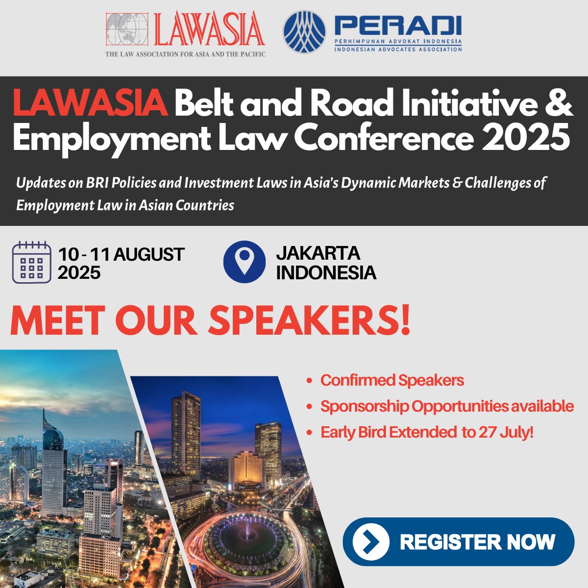 🚨 Early Bird Extended!
Join us in Jakarta, 10–11 Aug 2025 for the LAWASIA Belt &amp; Road + Employment Law Conference.
✅ Confirmed speakers
✅ Partner with us
✅ Early bird ends 27 July
🎟️ Register now
#LAWASIA2025 #EmploymentLaw #BeltAndRoad 
peradi.or.id/lawasia-confer…