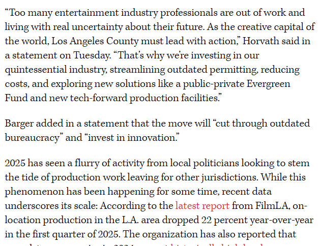 LindseyPHorvath's tweet image. This @thr headline is right -- we're making sure red tape isn't in the way of our hometown industry.
✅ Faster film permitting
✅ Lower costs
✅ Exploring new solutions to foster our best-in-the-world technical talent