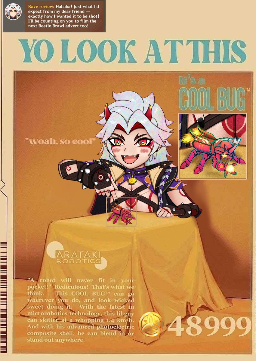 Cherryb6mb's tweet photo. I hope it's okay that I made an #aratakiitto version, I love the original so much 🥺 until I finished this, I thought it was a real ad lmao, I wanted to buy a COOL BUG™ so bad you have no idea 😭 https://t.co/FYfoBVr1jl