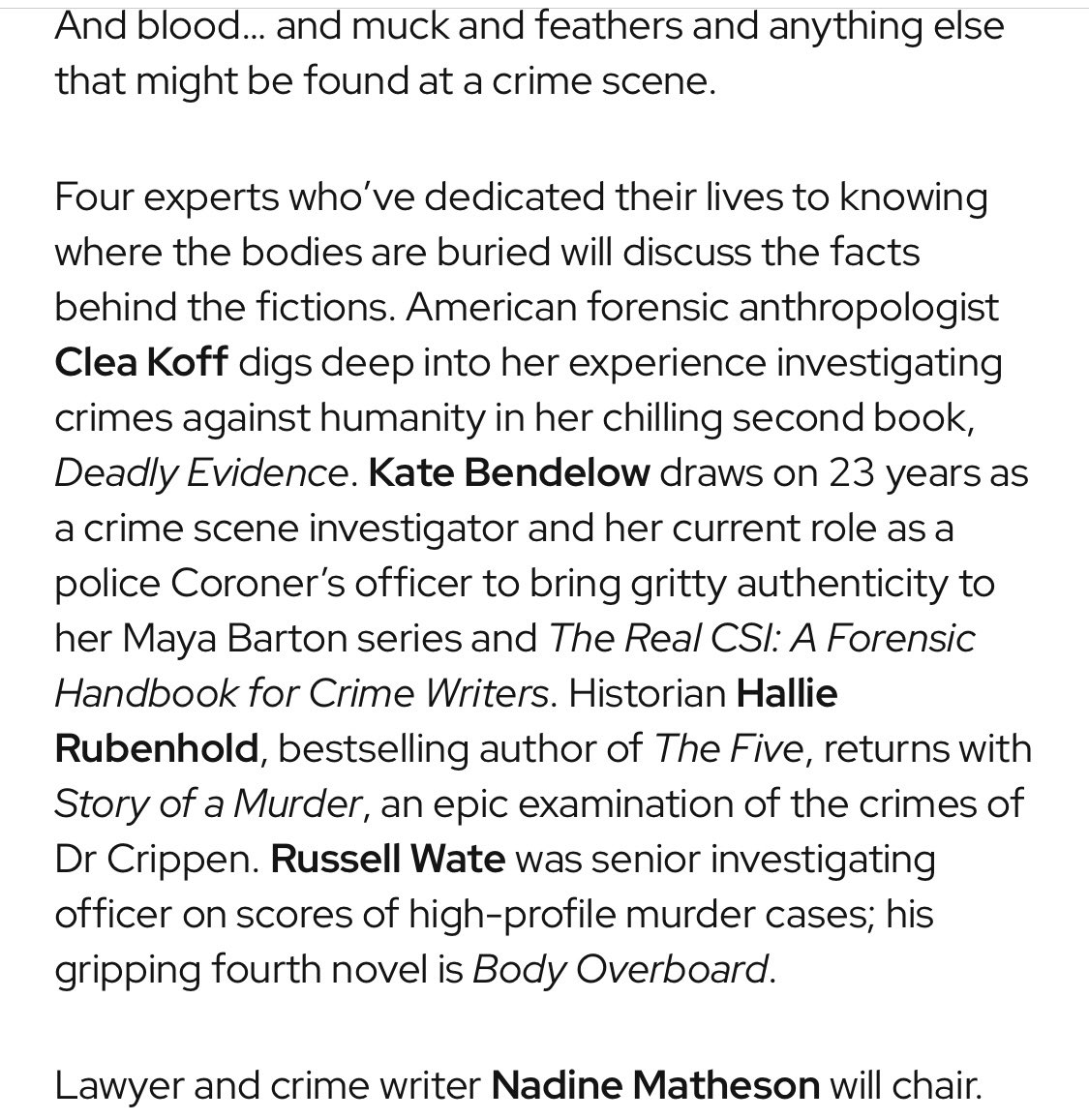 HallieRubenhold's tweet photo. Off to Harrogate tomorrow for the #TheakstonsCrime festival - can’t wait! Come and see me talking about true crime on the True Grit panel at 10:30 on Saturday. https://t.co/3Auf0YeWyW