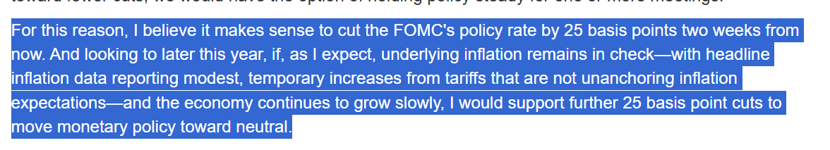elerianm's tweet image. Below are three key passages from Federal Reserve Governor Chris Waller’s speech, whose stated aim upfront is “to explain why I believe that the Federal Open Market Committee (FOMC) should reduce our policy rate by 25 basis points at our next meeting.”
Here’s the link to the…