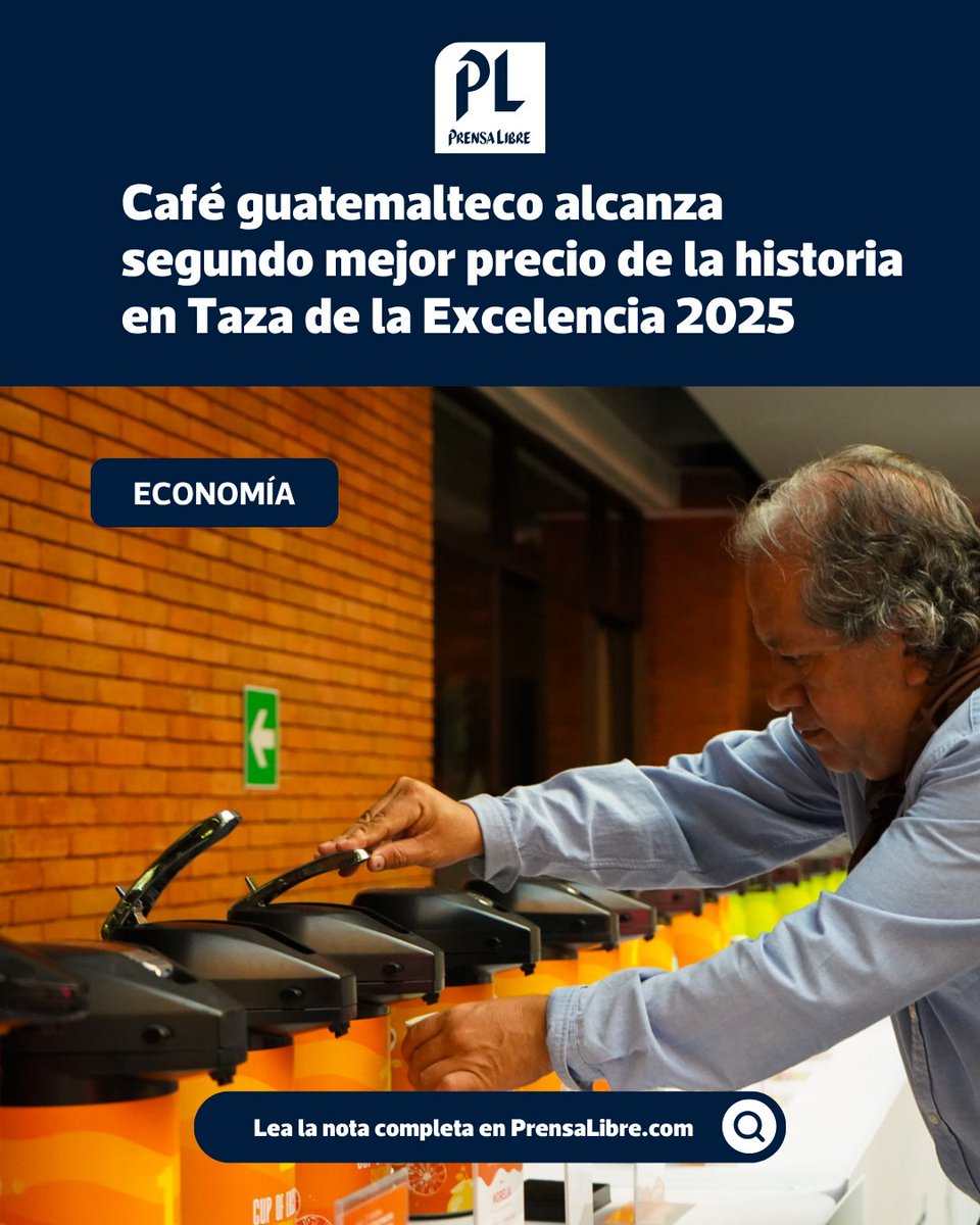 prensa_libre's tweet image. ☕️Café de Huehuetenango logra precio histórico en subasta mundial. La finca La Gran Manzana vendió su café a US$143.10 por libra en la Taza de la Excelencia 2025. Segundo precio más alto en la historia de Guatemala. Lea más en el enlace: prensalibre.com/economia/cafe-…