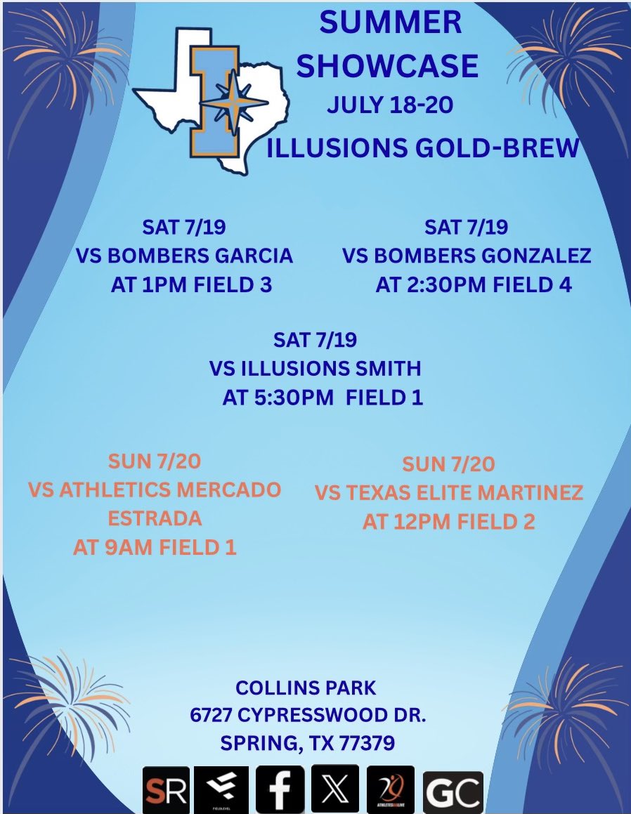 Sky Gonzalez 2026 (@skyhailey2026) on Twitter photo "Last tournament of the season! Come check us out at Collins Park this weekend for the Summer Showcase. <a href="/CoachA_Williams/">Coach Williams</a> <a href="/CoachMariaWinn/">🥎CW🥎</a> <a href="/CoachChurchie/">Rick Church</a> <a href="/eric_henderson2/">Eric Henderson</a> <a href="/Fins_Softball/">Alvin Community College Softball</a> <a href="/s3baseball_/">Orlando Salinas</a> <a href="/coach_NicoleD/">Coach Nicole Dame</a> <a href="/coachkoons/">Jo Koons</a> <a href="/McLennan_SB/">McLennan Softball</a> <a href="/kohs_softball/">Klein Oak Softball</a> <a href="/illusionsbrew/">Illusions Premier Brew</a> "Last tournament of the season! Come check us out at Collins Park this weekend for the Summer Showcase. <a href="/CoachA_Williams/">Coach Williams</a> <a href="/CoachMariaWinn/">🥎CW🥎</a> <a href="/CoachChurchie/">Rick Church</a> <a href="/eric_henderson2/">Eric Henderson</a> <a href="/Fins_Softball/">Alvin Community College Softball</a> <a href="/s3baseball_/">Orlando Salinas</a> <a href="/coach_NicoleD/">Coach Nicole Dame</a> <a href="/coachkoons/">Jo Koons</a> <a href="/McLennan_SB/">McLennan Softball</a> <a href="/kohs_softball/">Klein Oak Softball</a> <a href="/illusionsbrew/">Illusions Premier Brew</a>