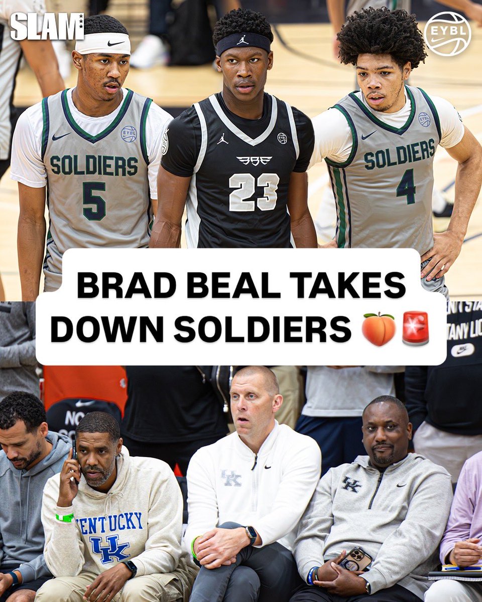 SLAM_HS's tweet image. Brad Beal and the Soldiers traded the lead 27 times in this game ๐ณ๐จ
5โญ๏ธ Arkansas commit JJ Andrews dropped 24 points to lead Beal to the win.
@JJAndrews2026 @NikeEYB @BradBealElite @Soldiers_Salute