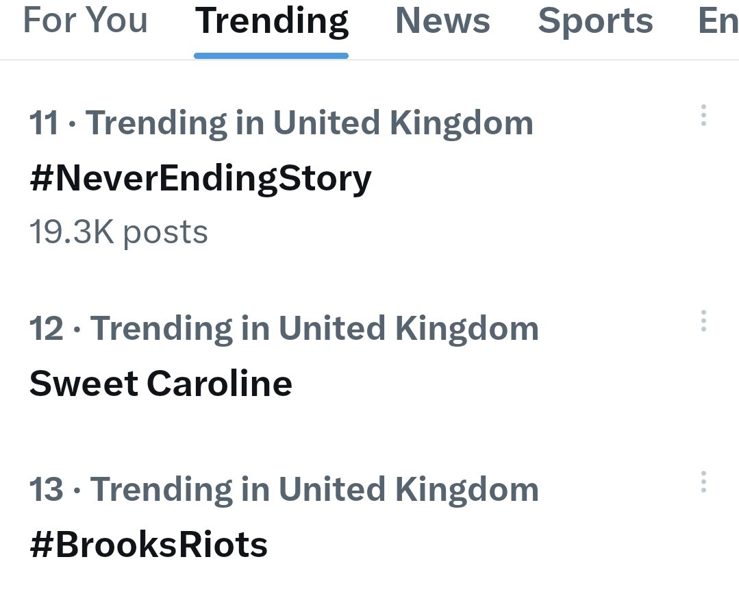 Would you Adam and Eve it, #BrooksRiots is trending at 13. 
That's a poor show. I'd have thought more people would have been talking about #BrooksRiots .
