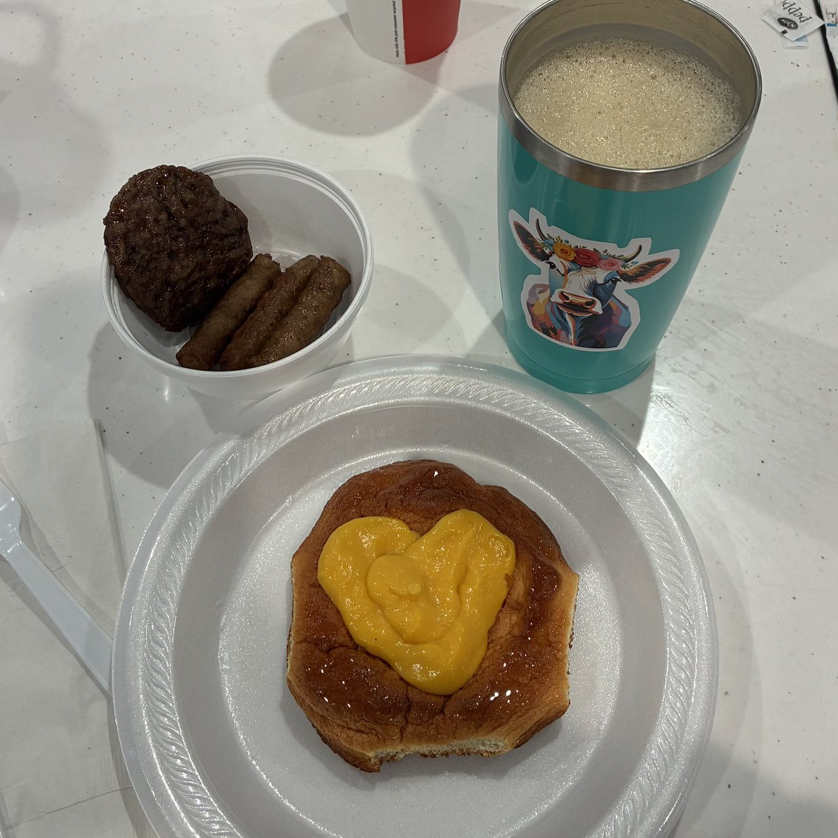 CarnivoreFriend's tweet photo. Here's what I ate on my 2nd day of my little getaway.
Hotel breakfasts aren't the best so I packed my own lemon danish (made mostly from eggs) and ate that with some sausage and a fatty latte. I used the coffee from the hotel and used my frother to blend in egg yolks and ghee.ย
The fatty breakfast kept me full through a whole day of shopping and about half the drive back home. I ended the day with beef jerky and a tin of kipper snacks. I washed it down with a zero sugar Clearly Canadian. I didn't know they even had a zero sugar option and was even more surprised to discover it was sweetened with stevia.
I made it home safely and ended the evening with a walk to get my legs stretched after the 3.5 hour drive.
#Carnivore #CarnivoreDiet #Keto #KetoDiet