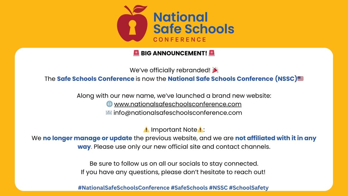 nationalsafeschoolsconference.com
#NSSC #SafeSchools #SchoolSafety