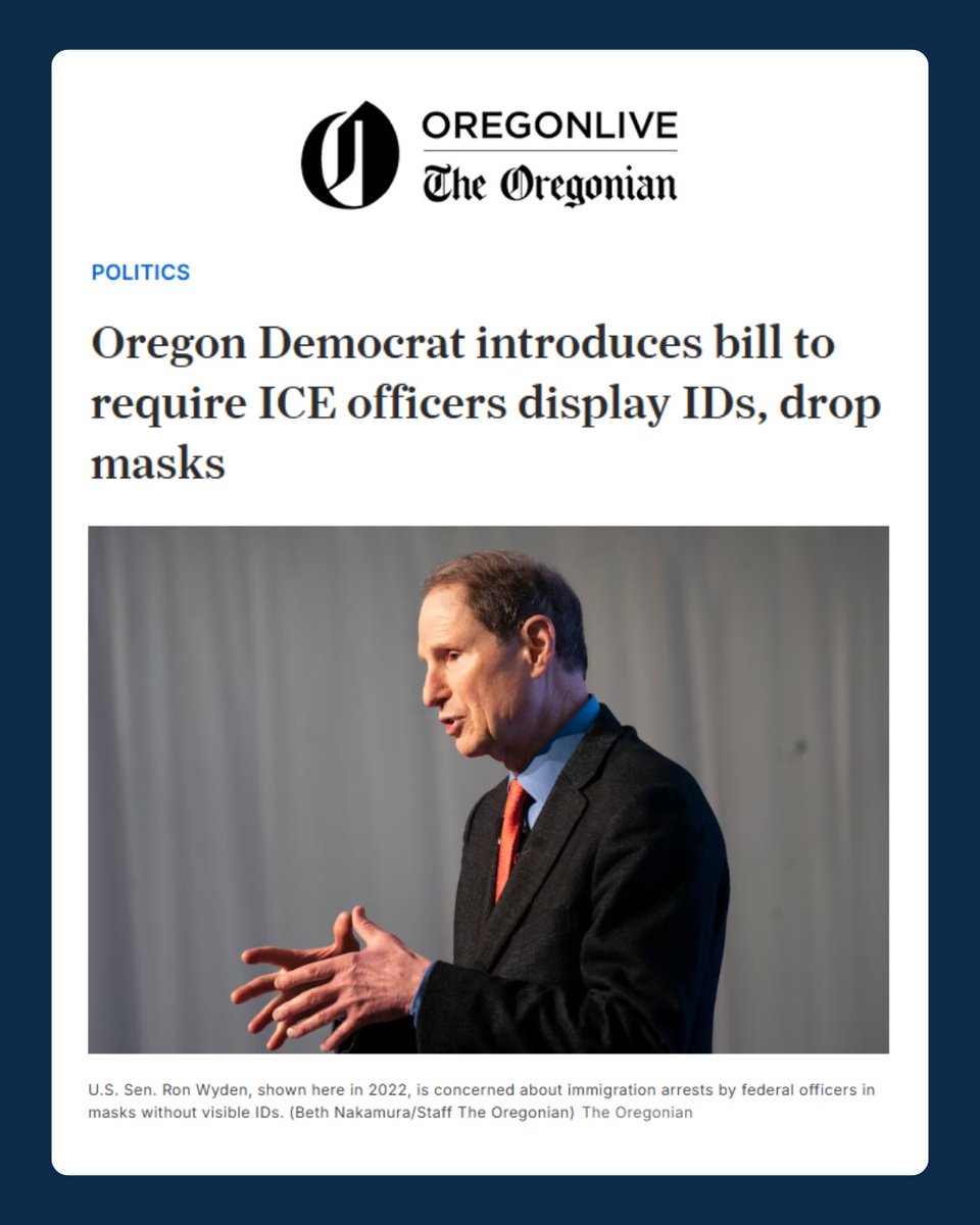 AGDanRayfield's tweet image. We recently urged Congress to pass legislation to curb deceptive tactics by ICE. We support the legislation Senator @RonWyden introduced this week to do so.
Read more: oregonlive.com/politics/2025/…