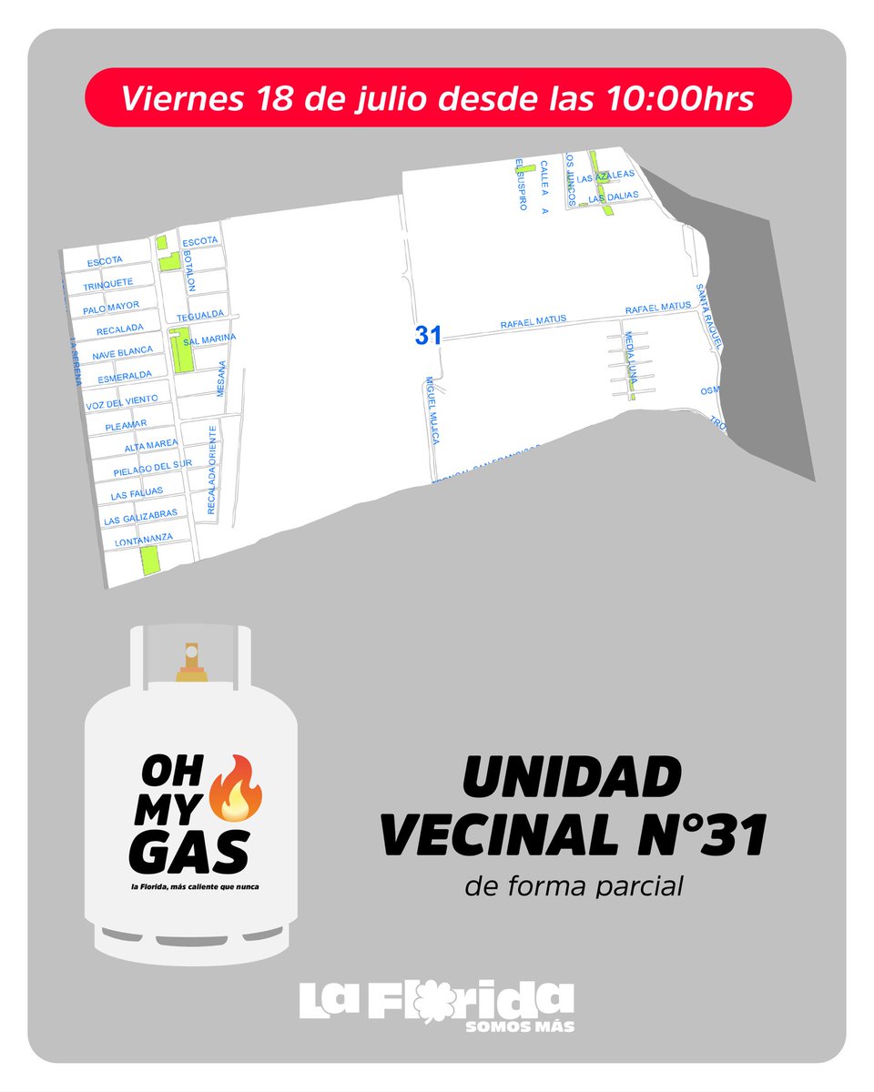 #OhMyGas 🔥 La Florida, más caliente que nunca.

Este viernes 18 de julio estaremos repartiendo el segundo vale para gas en la Unidad Vecinal 31 (de manera parcial, hasta Santa Raquel)

Juntos #SomosMás 🍀
