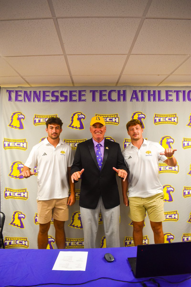 TNTechFootball's tweet image. OVC Media Day!
Head Coach Bobby Wilder with Captains Tim Coutras and Aaron Swafford locked in for today’s OVC Media Day!
#AimHigh | #WingsUp