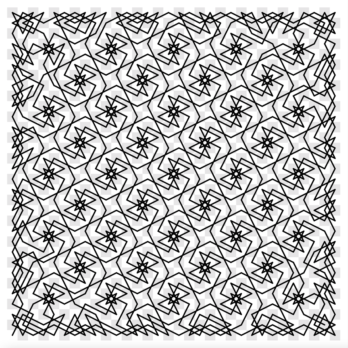 A knight's tour of a 32x32 chessboard. The knight's path is unicursal.  If you start in the lower left corner and follow the path move by move,  you will visit each square once and only once and end near the lower  right corner.  #mathart #mathsart #orms #chess