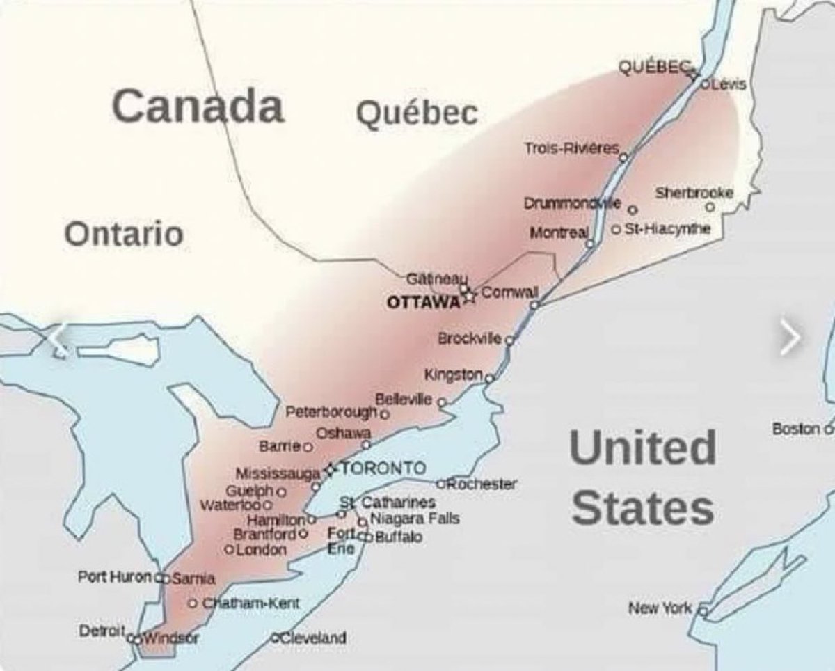 MadelnCanada's tweet image. Beyond insane that half of Canada’s population lives in a little strip that forms a near perfect line and we don’t have a high speed train running down the middle of it.
