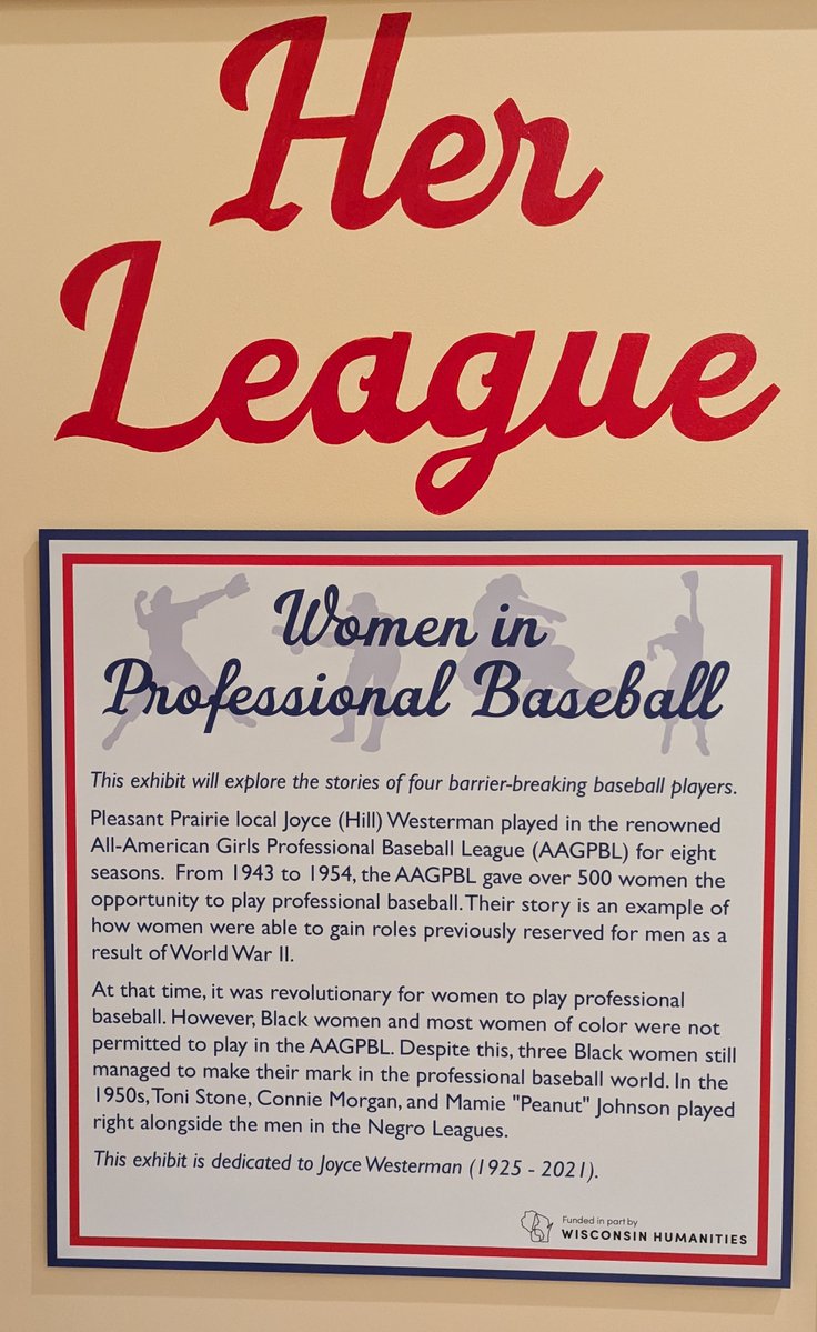 RFDPeaches75's tweet image. Women in Baseball Week starts tomorrow! Next up on the Dirt in the Skirt exhibit tour - Her League: Women in Professional Baseball presented by the Pleasant Prairie Historical Society (Pleasant Prairie, WI) Find this and more at womeninbaseballweek.org #WIBW2025 #Wisconsin