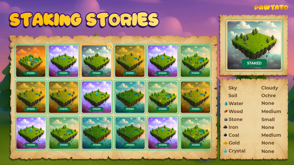Staking Stories begins! 🥔✨ 

Have you staked your land? Let’s see it! Drop a screenshot of your staked Pawtato Land,  and tell us in the comments which resource are you hoping to earn the most?👇 

Haven’t staked yet? It’s not too late to jump in! 

Your land is waiting. 
🔗