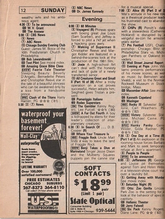 ChicagoTVGuides's tweet image. #OTD in 1983
⭐️ Final Episode of CHiPs
Voyager, USFL Championship (Panthers over Stars), Alice, One Day at a Time, Jeffersons, "Getting Away with Murder", Newhart, Trapper John MD, more...
Chicago Sun-Times TV Prevue. July 17, 1983