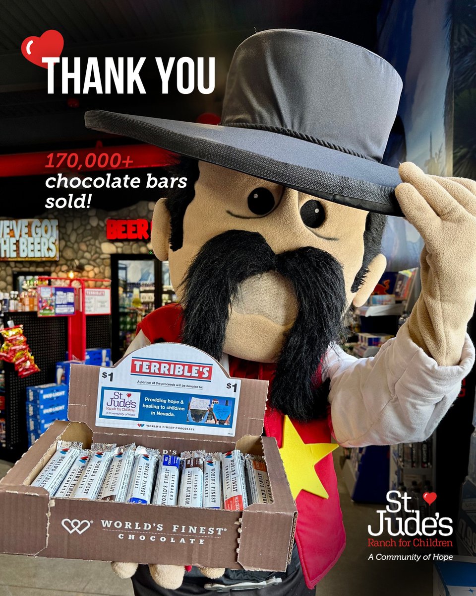 StJudesRanch's tweet image. THANK YOU for over 170,000 chocolate bars sold 🍫🤯
Thanks to the generosity of @TerribleHerbst, @WrldsFinestChoc & all of YOU who supported during May & June, we raised $25,538.70 to support our mission at St. Jude's Ranch for Children. ❤️
#ConvenienceStore #CommunityofHope
