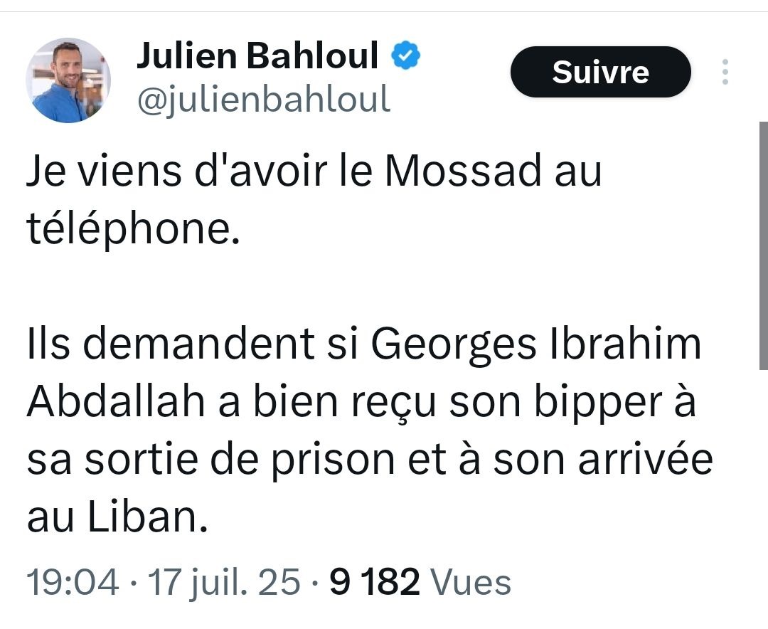 Bahloul appelle à l'assassinat  de Georges Ibrahim Abdallah, dénonçons ce Bahloul alias l'imbécile en arabe !
