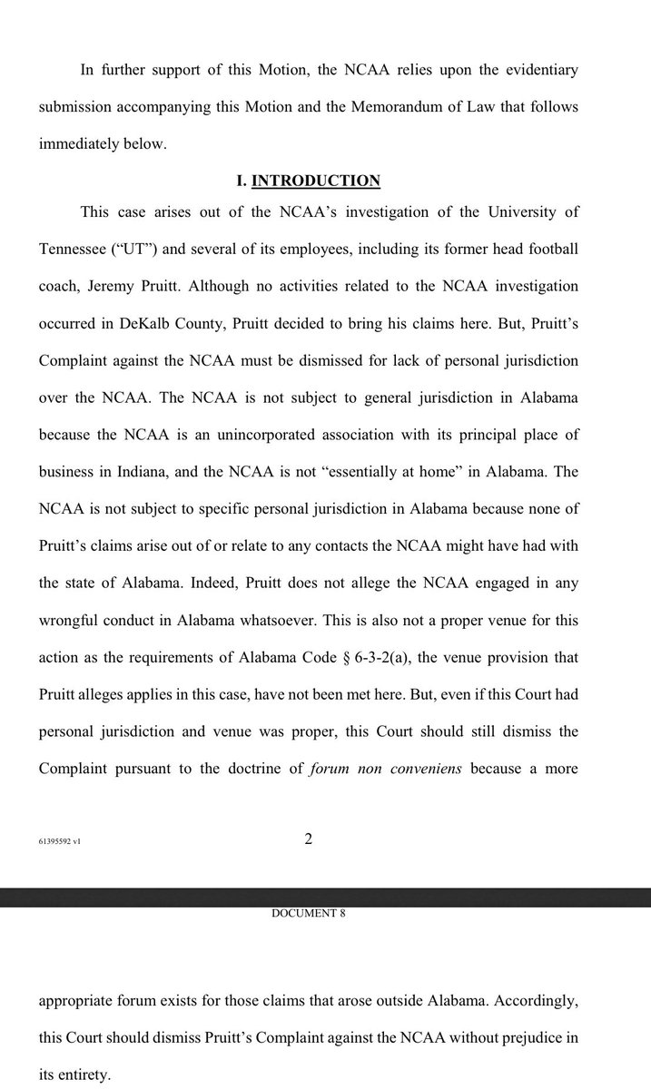 mikerodak's tweet image. The NCAA argued in a DeKalb County, Alabama court filing this week that Jeremy Pruitt’s $100M lawsuit should be dismissed because Alabama doesn’t have jurisdiction.
Pruitt on Thursday subpoenaed Phillip Fulmer, the University of Tennessee and others to testify in October.