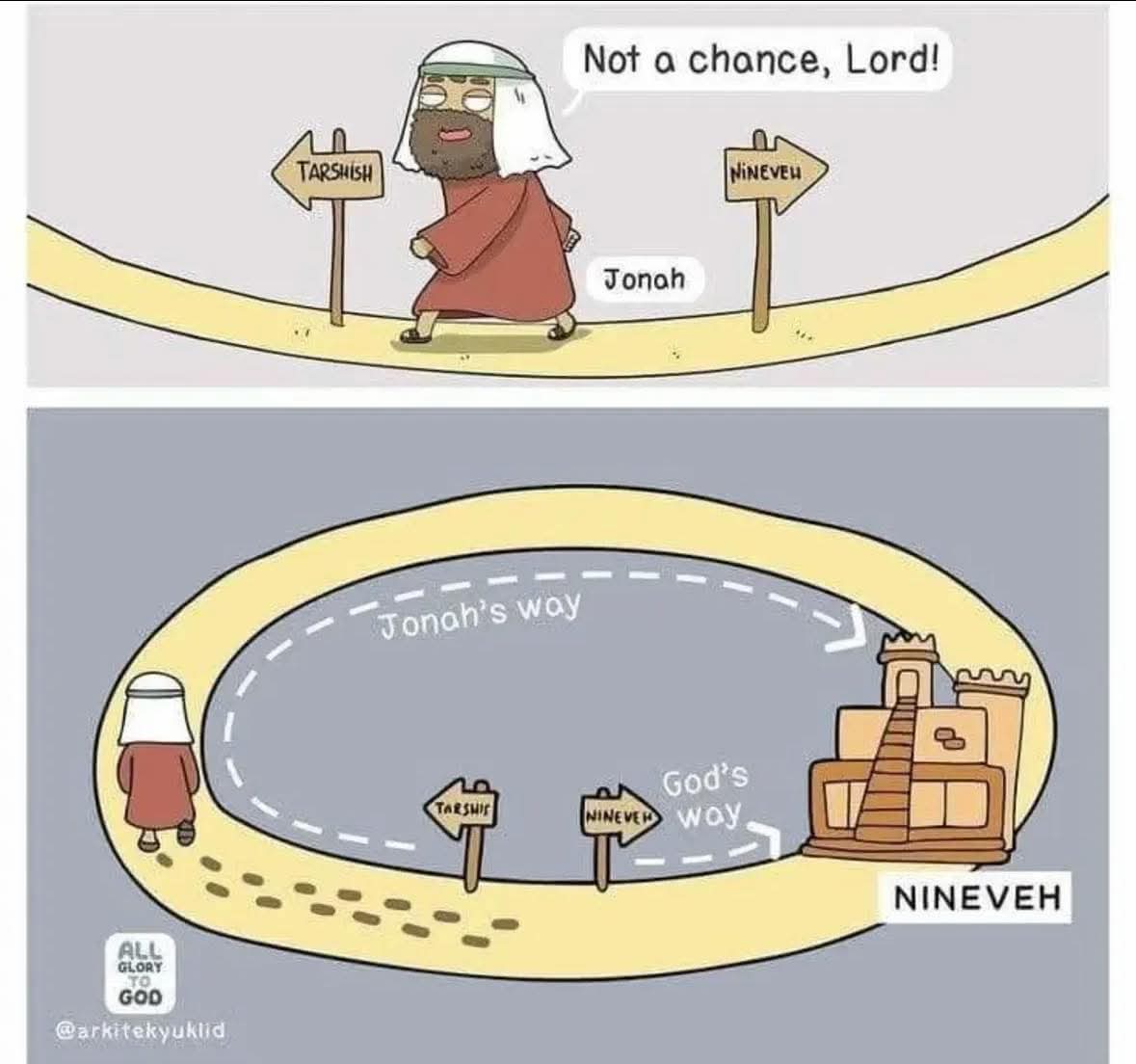5Solas2's tweet image. Pretty much. You're going there one way or another. It can be the hard way or the easy way. Israel wandered in the wilderness for 40 years but they finally got Canaan. They could have taken the easy way and trusted God but either way they got there. (Obviously not the adults).