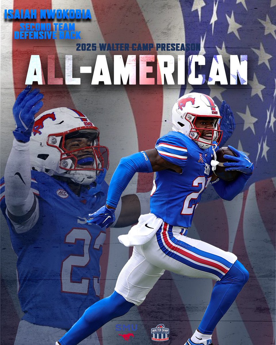 WalterCampFF's tweet image. In case you missed it - the nation's oldest All-America team has selected its 2025 Preseason All-Americans.
Did you know: NFL Hall of Famer Eric Dickerson was a 1982 Walter Camp All-American while a Mustang.