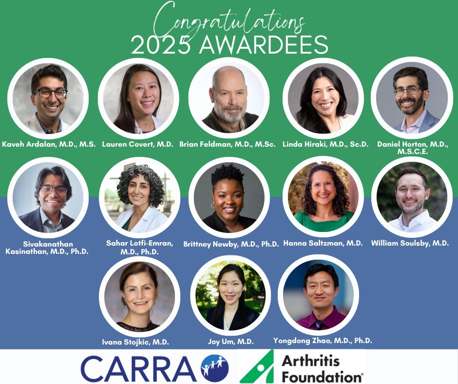 carrainc's tweet image. 🎉 Congratulations to the 2025 CARRA–@ArthritisFdn Grant Program awardees!
🔬 Learn more about this year’s awardees and their research: carragroup.org/arthritis-foun…