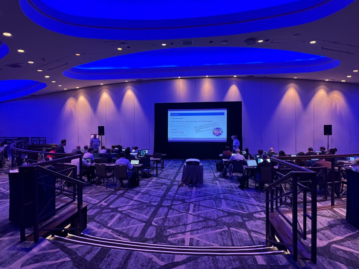SANSInstitute's tweet photo. The keyboards are clacking and the strategies are unfolding—it’s Night 1 of #NetWars at #SANSFIRE! 🖥️💡

Whether you’re here to claim the crown or just level up your skills, this is the place to test your mettle against the best in cyber.

Drop a 🔥 in the comments if you’re competing tonight!

#SANSLiveTraining