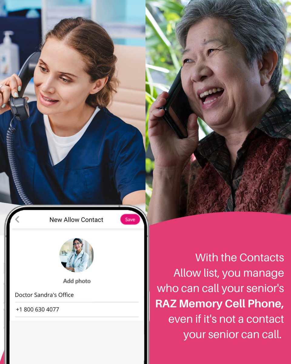 The RAZ Memory Cell Phone protects your senior from scam calls by limiting incoming calls to contacts only. But what about important numbers that aren’t in their contact list, like the doctor’s office?

That’s why the RAZ Care app enables caregivers to build a custom allow list.