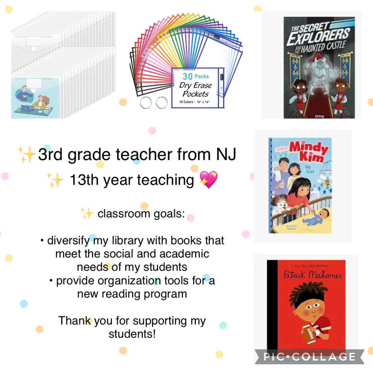 ms_g_3's tweet image. Hi 👋🏼 I’m a 3rd grade teacher from NJ & I absolutely love teaching and my students! I would love to #clearthelist of:
✨organization materials for a new reading pilot
✨new books (soo many good choices!)
✨reading nook pillow covers
Thank you 🤗
amazon.com/hz/wishlist/ls…
