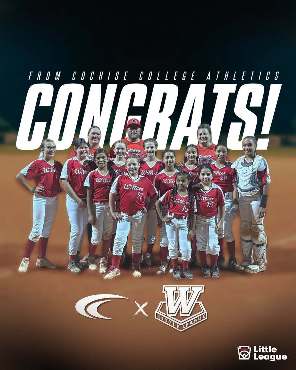 Cochise College Athletics (@ccathletics1) on Twitter photo ๐๐๐๐๐๐๐๐๐๐๐๐๐๐๐, ๐๐๐๐๐๐๐ ๐๐๐๐๐๐ ๐๐๐๐๐๐!
Cochise College Athletics would like to congratulate our friends at Willcox Little League, for capturing the 2025 8-10 year old State Softball Championship!
Congratulations, Willcox! ๐๐๐๐๐๐๐๐๐๐๐๐๐๐๐, ๐๐๐๐๐๐๐ ๐๐๐๐๐๐ ๐๐๐๐๐๐!
Cochise College Athletics would like to congratulate our friends at Willcox Little League, for capturing the 2025 8-10 year old State Softball Championship!
Congratulations, Willcox!
