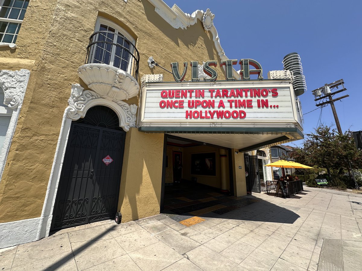 PDergarabedian's tweet image. Killer merch haul as my 70mm obsession was put in hyperdrive at the amazing @vistahollywood whose terrific staff & manager are truly passionate about one of my Top 3 films of all time, #QuentinTarantino’s #OnceUponATimeinHollywood! #RickDalton #CliffBooth #Brandy #BountyLaw