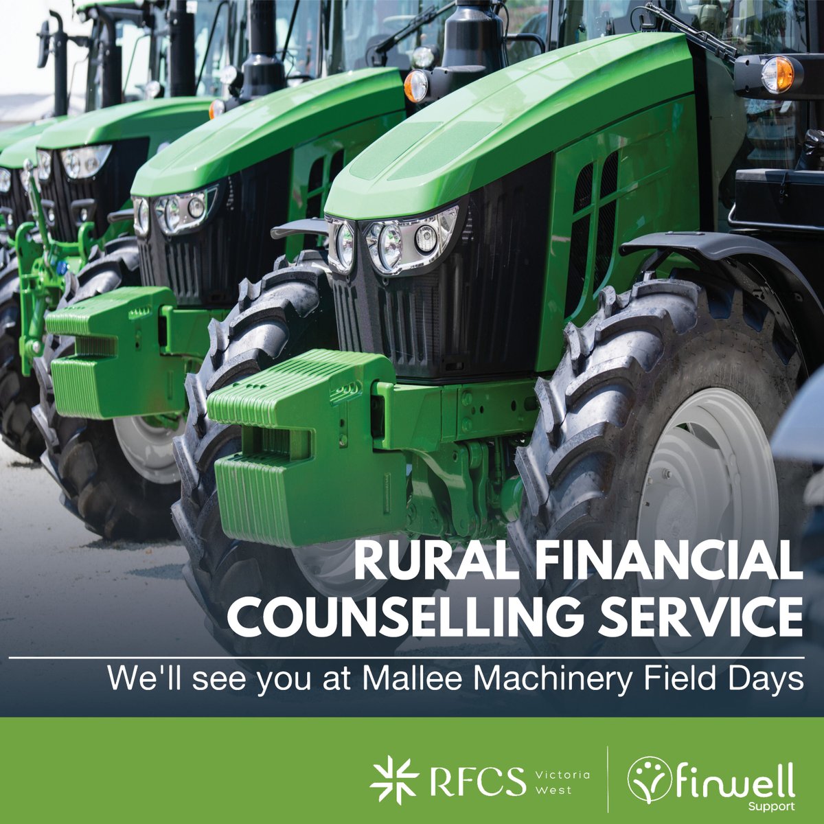 Heading to Mallee Machinery Field Days? 🚜
Visit RFCS Vic West at Undercover Site 32 – free, confidential support for farmers &amp; small biz.
📅 Aug 7–8

#MalleeFieldDays #RFCSVicWest #FarmSupport #RuralResilience