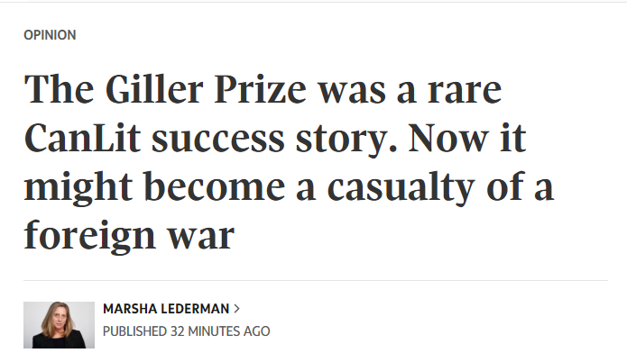 The soullessness required to describe the Giller Prize's hypothetical demise as a "casualty" in the context of a genocide

archive.is/6OtzL