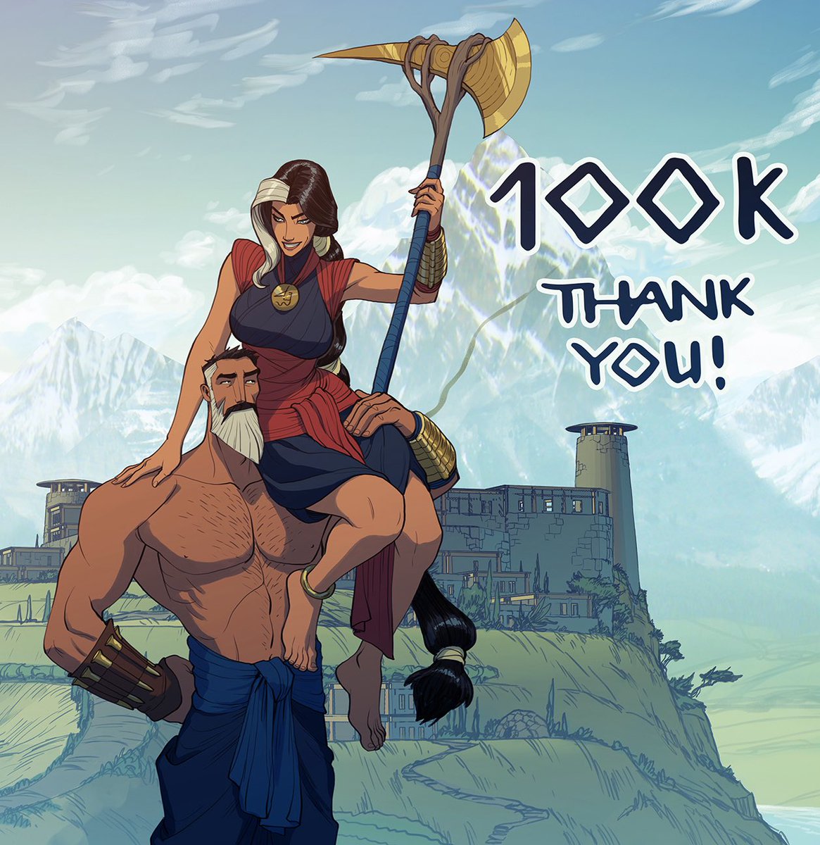 mattrhodesart's tweet image. Just crossed a crazy milestone on Instagram, 100k followers. To mark the occasion I drew the Shipwright and his wife, Naamah.
(If you’re interested in following on other platforms, use the link in description)