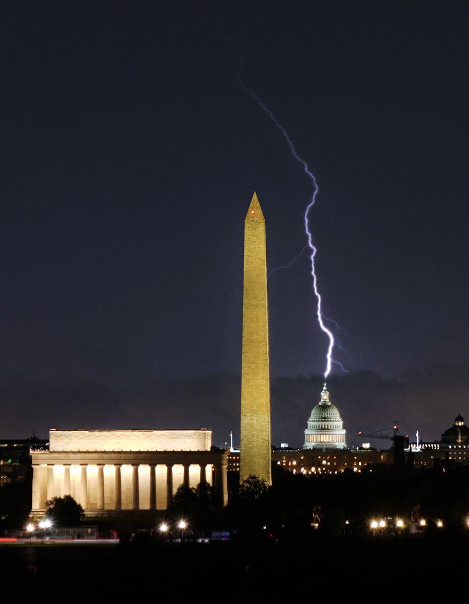 Kevin Ambrose (@dcstormchaser) on Twitter photo Another lightning photo from last night. This bolt struck ground many miles east of the Capitol, but its alignment was perfect. <a href="/capitalweather/">Capital Weather Gang</a> Another lightning photo from last night. This bolt struck ground many miles east of the Capitol, but its alignment was perfect. <a href="/capitalweather/">Capital Weather Gang</a>