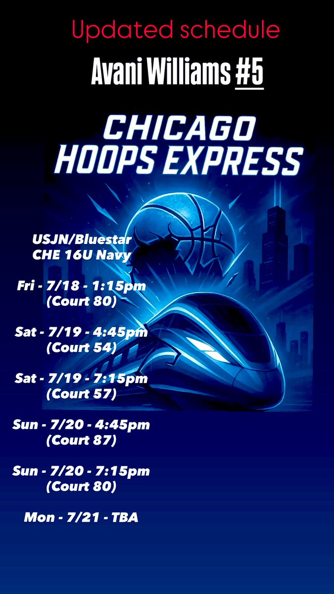 Avani Williams (@avaniwbball5) on Twitter photo Updated schedule: Updated schedule: