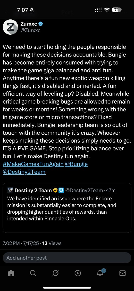 Zurxxc's tweet image. Make Destiny fun again.