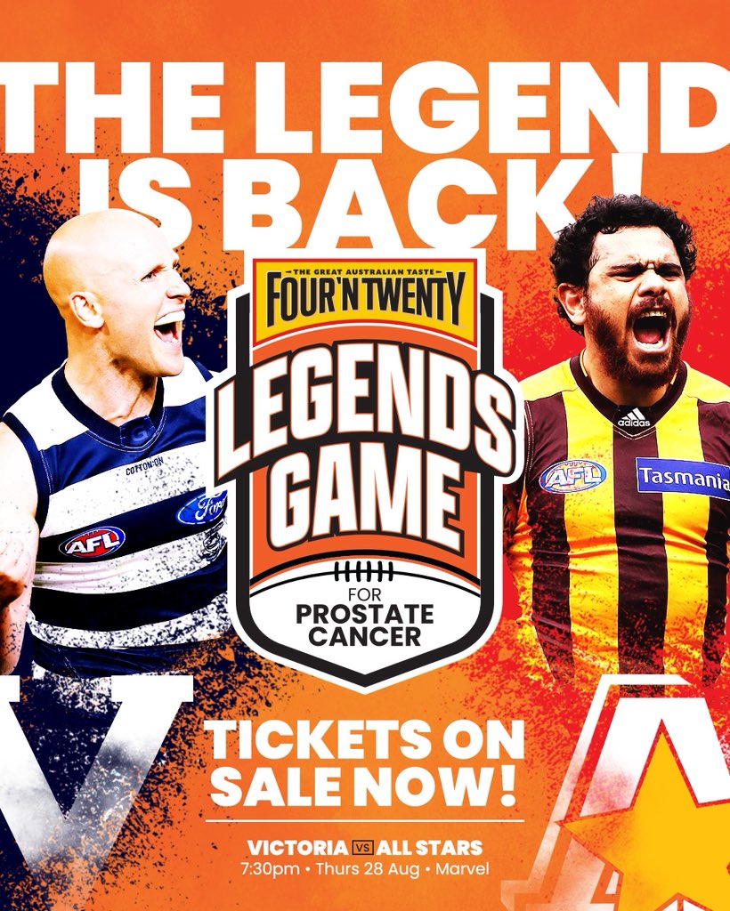 August 28 is going to be LEGENDARY and we want to see you there! 🤩 

Now open: 🎟️ on sale for all
🔗: bit.ly/40nEMRT

<a href="/AFL/">AFL</a> <a href="/7AFL/">7AFL</a> <a href="/1116sen/">SEN 1116</a> <a href="/marvelstadiumau/">Marvel Stadium</a> <a href="/FOURNTWENTY/">FOUR'N TWENTY</a>