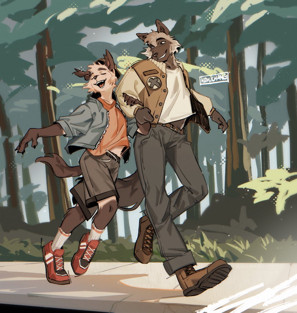 Hemuchang's tweet image. me and my bf skipping joyously to murder someone down the block &lt;3