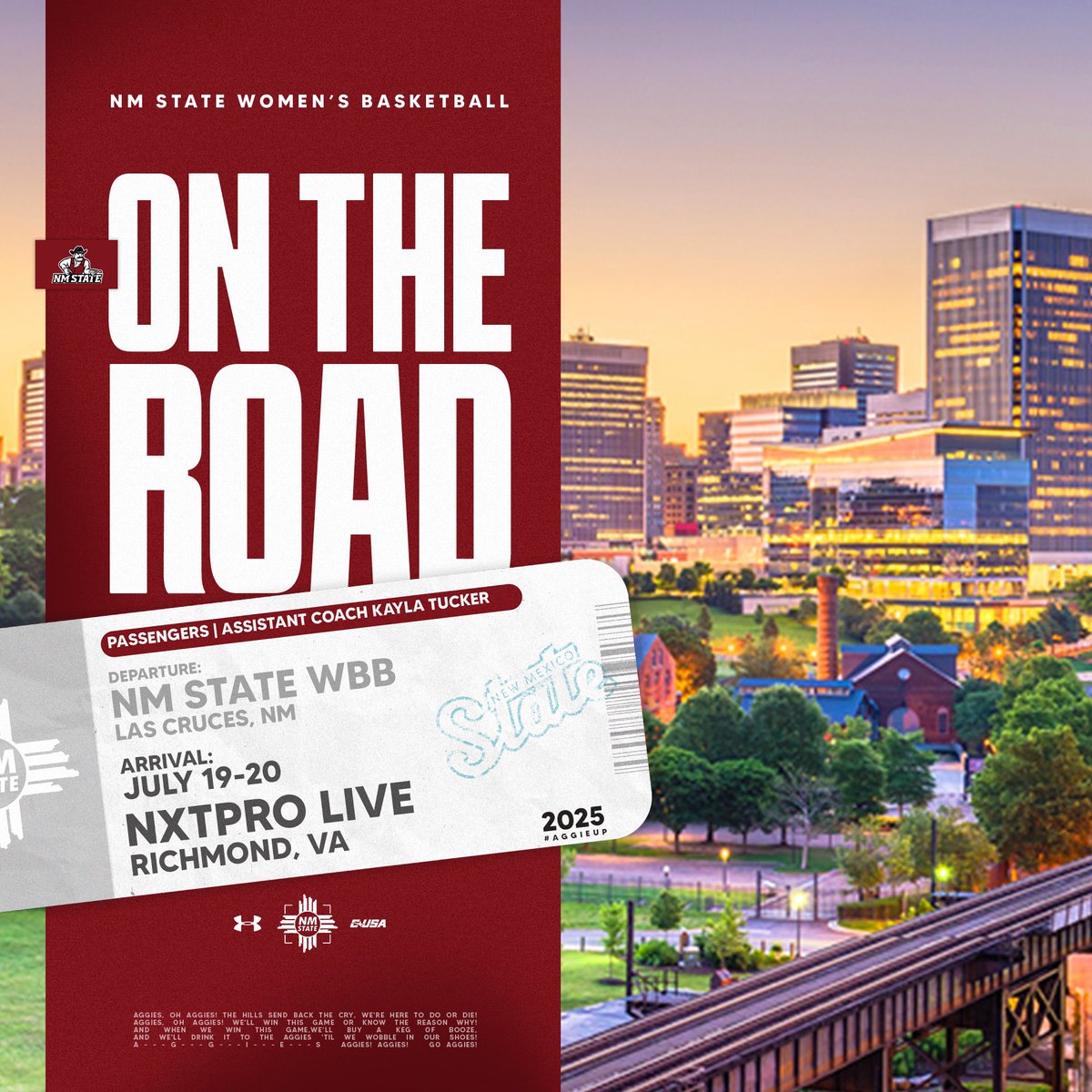 NMStateWBB's tweet image. One more weekend to catch hoopers live! Catch Assistant Coach, Kayla Tucker, on the East Coast searching for future Aggies!🤠🏀
#AggieUp | #BigBELIEF