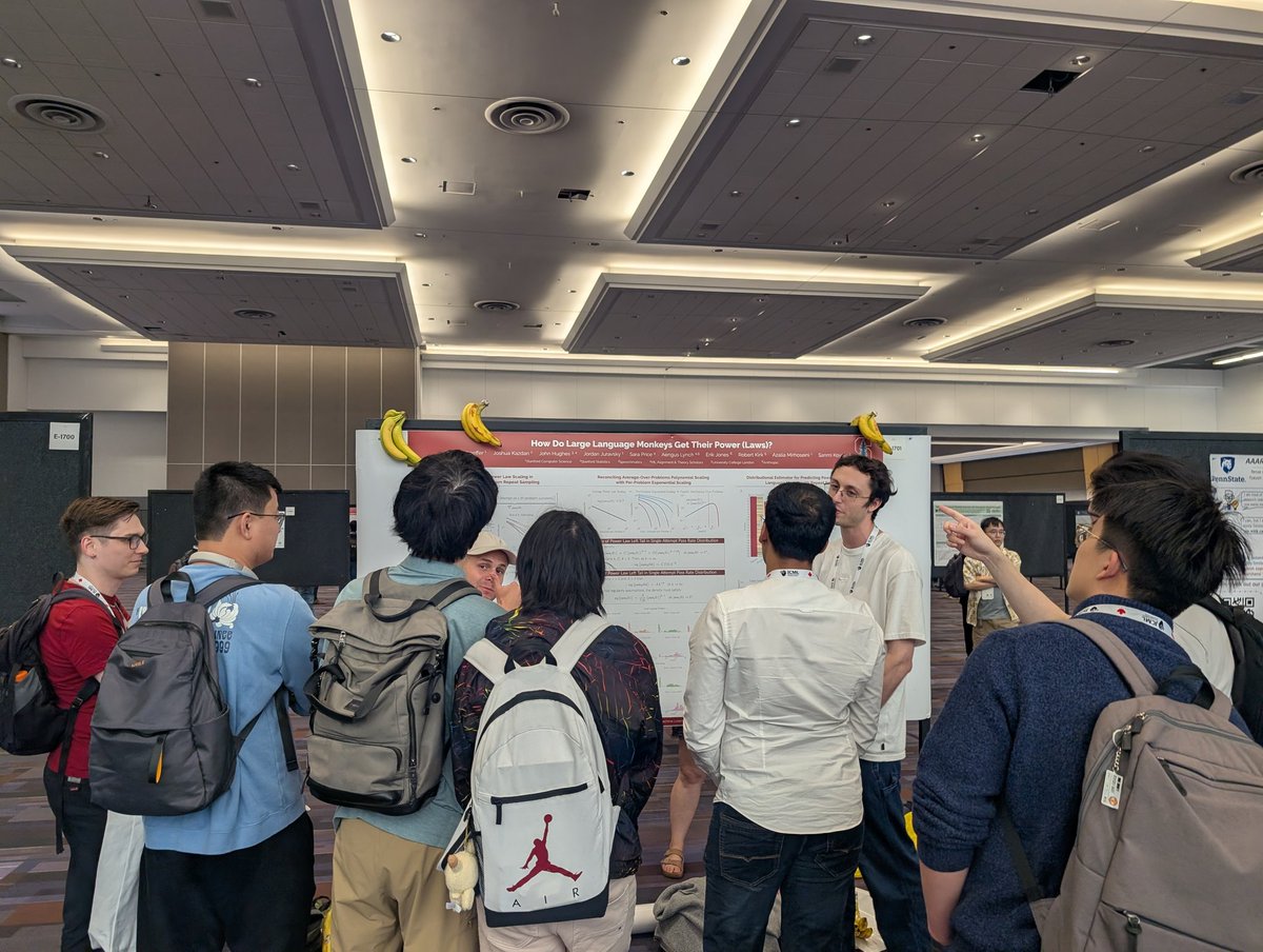 RylanSchaeffer's tweet image. If you want to learn about the power (laws) of large language monkeys (and get a free banana 🍌), come to our poster at #ICML2025 !!