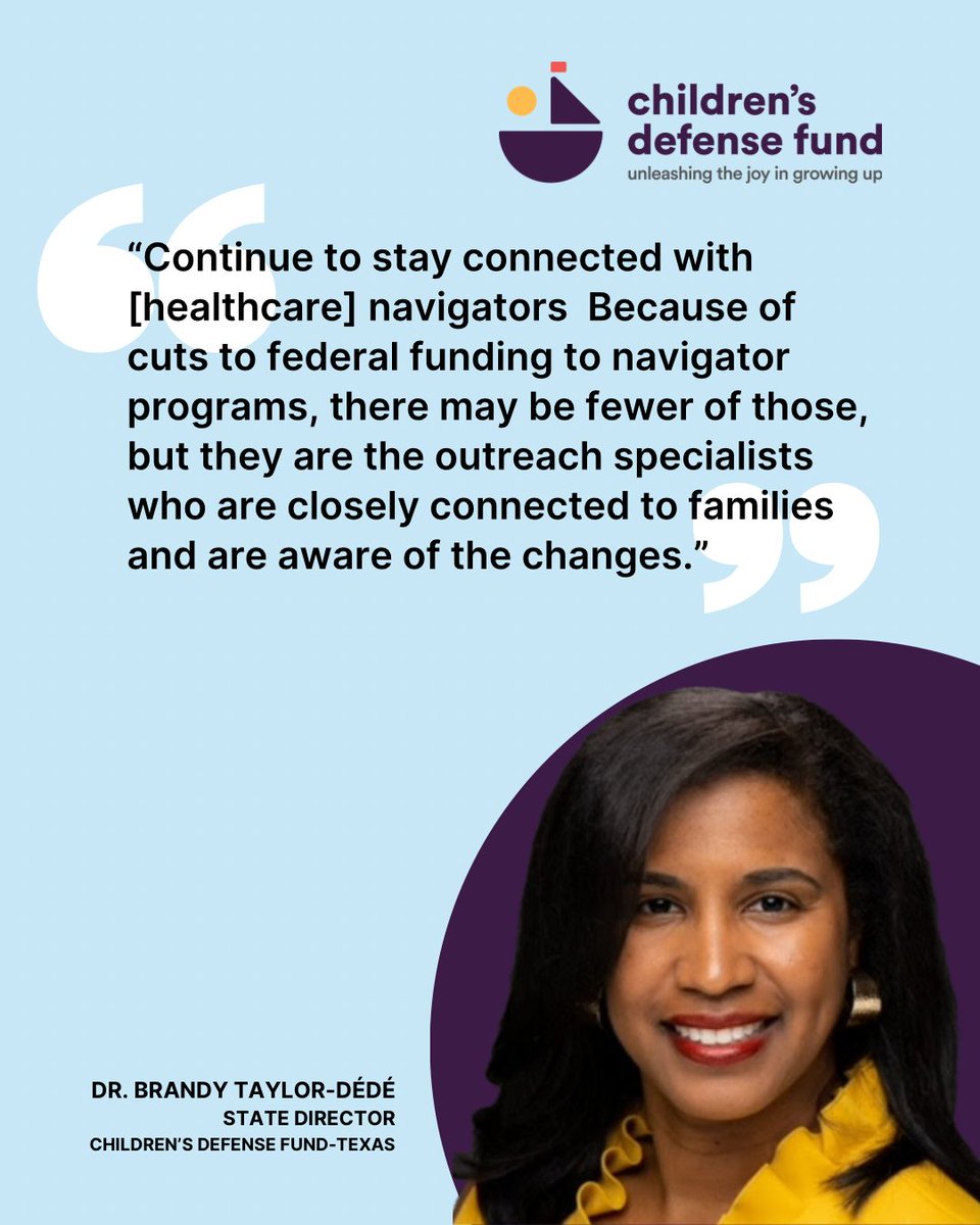 ChildDefender's tweet image. As the impacts of the federal cuts to Medicaid loom, #CDFTexas' Dr. Brandy Taylor-Dédé offers important insight in the @dallas_observer. She highlighted the role health care navigators play helping Texas families and how they may be affected by the budget: bit.ly/4nV53AU