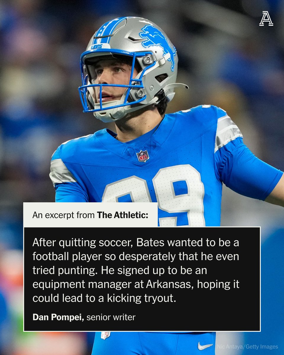 In 37 college games, Jake Bates made more tackles — two — than field goals — zero.

In his high school career, Bates attempted two field goals and missed both.

How Jake Bates went from soccer prodigy to brick salesman to rising star with the Lions ⤵️

nytimes.com/athletic/64930…
