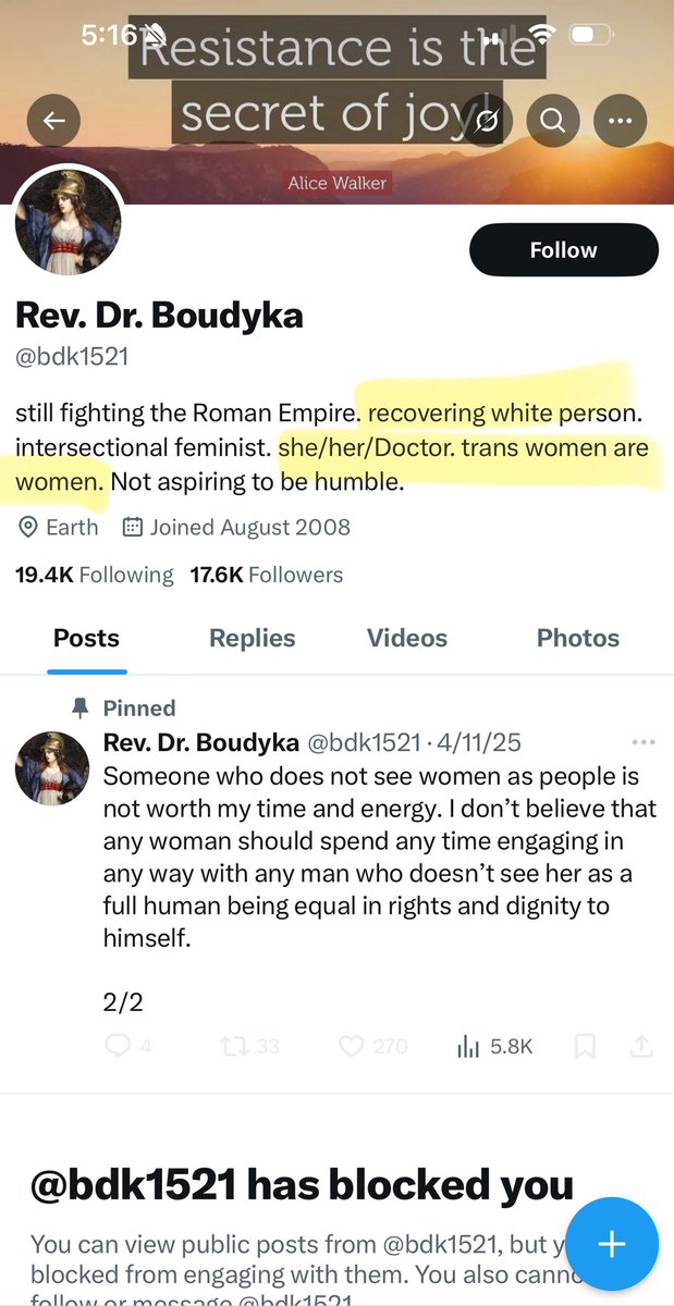 Hestia_Esq's tweet image. Sometimes I stumble on a profile in the wild that has blocked me and I can’t remember why
Usually when I go to the page I can guess pretty fast what it likely was about