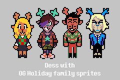 CrazColorCandy's tweet photo. Seeing so many people do their take on Dess Holiday. I had to try my take on her too~

Even did a little sprite work as well. Also updating some of the Holidays cause my god they feel so inconsistent at times lol~

#deltarunefanart #deltarune #DessHoliday https://t.co/Ks9ofUizLU