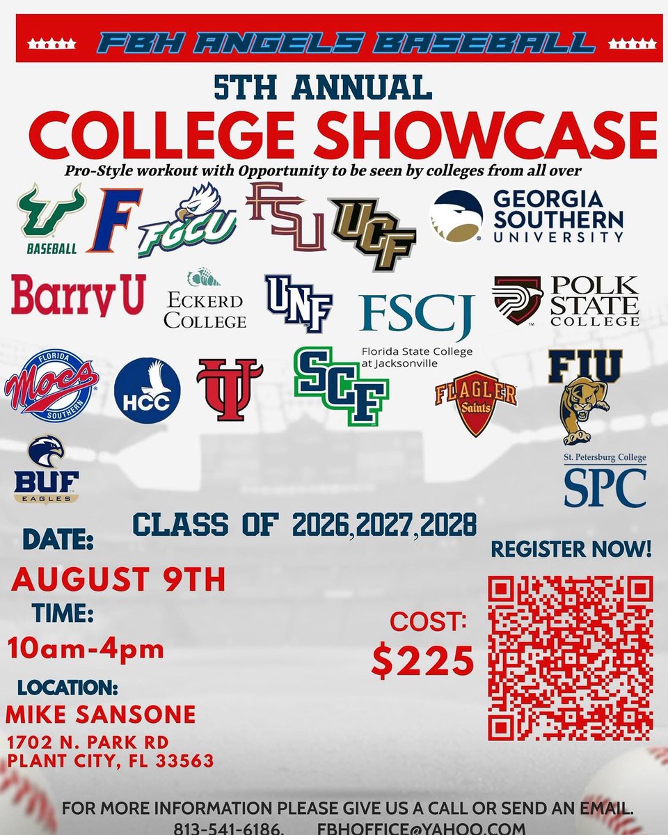 🚨COLLEGE SHOWCASE 🚨

Registration is OPEN! 💥

This isn’t just another event  it’s a proven pipeline to college baseball in Florida!
✅ 5 years strong
✅ Countless offers earned
✅ Top college programs watching

This is the event you can’t miss.

bit.ly/46OWgKJ