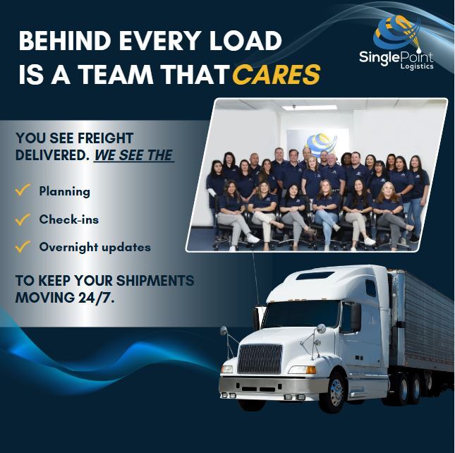 SinglePointLog's tweet image. At Single Point Logistics, it’s not just about getting freight from point A to point B — it’s about making your job easier, every mile of the way.

#SinglePointLogistics #FreightWithCare #LogisticsThatDeliver #TruckSmart #CustomerFirst #Logistics #SupplyChain  #TruckingIndustry
