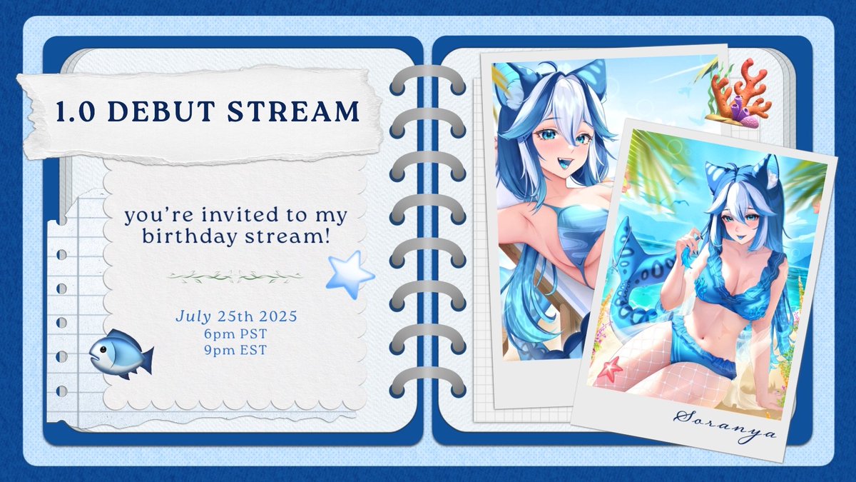 Do you have your invitation?💙🪸
I'll be debuting on my birthday, July 25th, at 9pm EST! I hope to see you there 💙

twitch.tv/SoranyaTTV
youtube.com/@SoranyaTTV